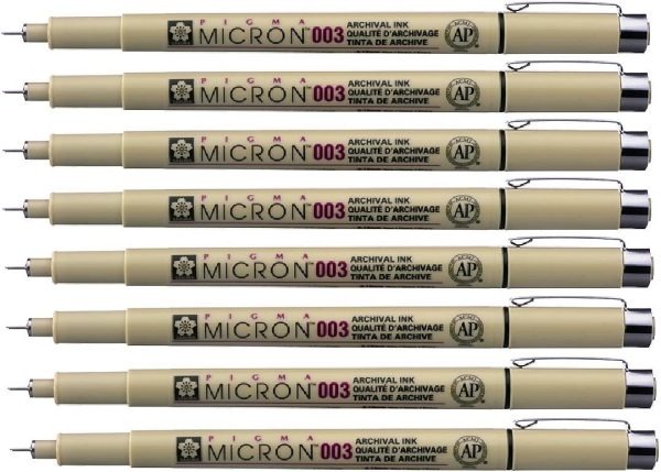 Sakura Pigma Micron pen 003 black felt tip artist drawing pens - 8 pen set