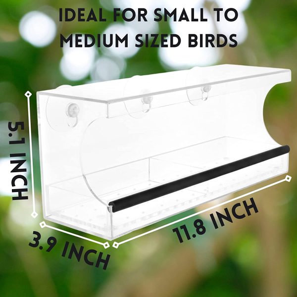 Large Window Bird Feeder with Strong Suction Cups ?C Perspex Bird Feeding Station with 2-Sections, Removable Tray & Drainage Holes to Keep Food Dry ?C for up to Medium size Native Birds by MJB Inspired? - Image 4