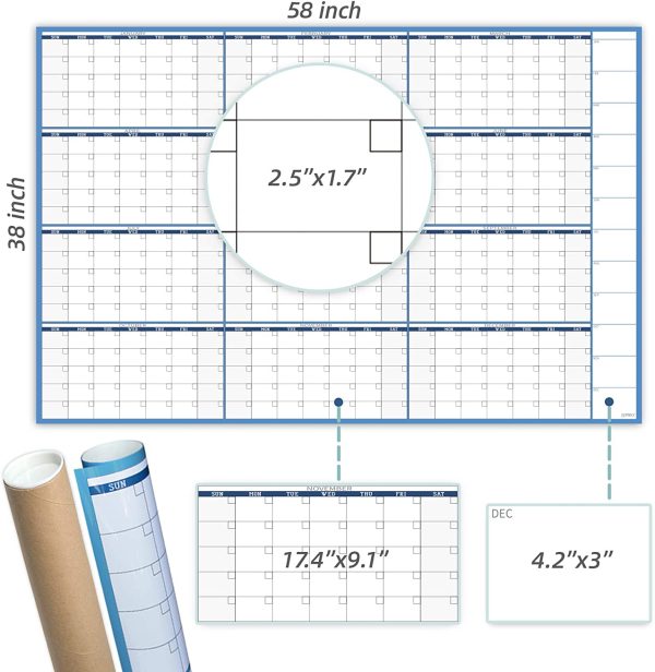 Large Dry Erase Wall Calendar - 58"x38" - Blank Undated Yearly Calendar - Whiteboard Premium Laminated Planner - Reusable Laminated Office Jumbo 12 Months Calendar - Image 3