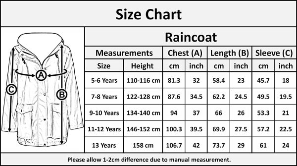 Kids Girls Boys PU Raincoat Jacket Lilac Hooded Waterproof Rainmac Cagoule 5-13Y - Image 3