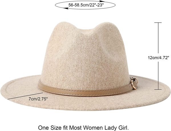 Lanzom Women Lady Classic Wool Fedora Hat with Belt Buckle Felt Wide Brim Panama Hat - Image 2