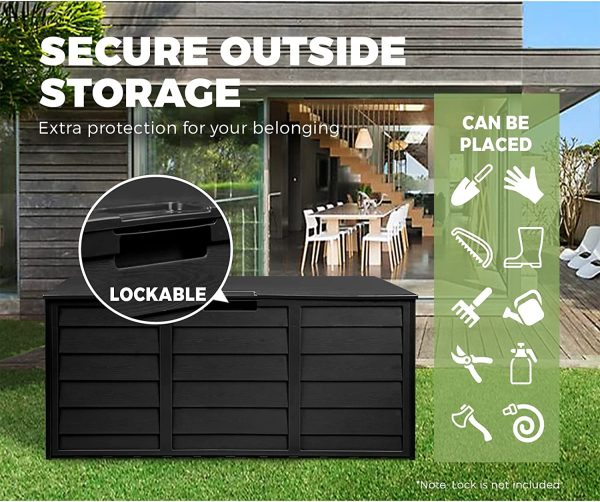 LI LIVSIP 290L Outdoor Storage Deck Box - Waterproof & Lockable Large Storage Container with Wheels Handle for Cushion Pillow Toys Garden Tools, Black