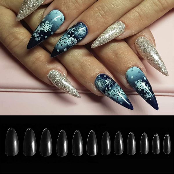 False Nails Tips 500Pcs Acrylic Nail Art Full Cover Almond Fake Nails 10 Sizes Long Almond Stiletto False Nail Clear for Women - Image 2