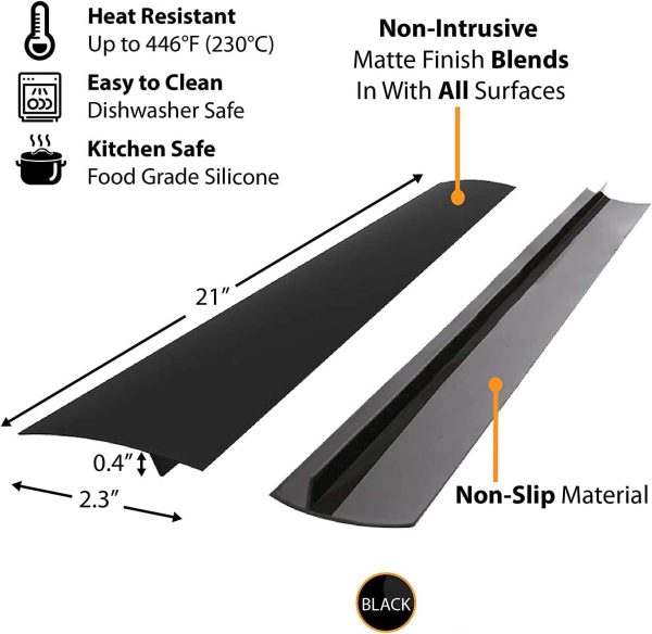 Kitchen Silicone Stove Counter Gap Cover, Easy Clean Heat Resistant Wide & Long Gap Filler, Seals Spills Between Counter, Stovetop, Oven, Washer & Dryer, Set of 2 (21 Inches, Matte Black) - Image 5