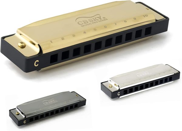 CB SKY Harmonica (Glod) Key of C 10 Holes 20 Tones with Storage Case and Cleaning Cloth for Professional Player Beginner Students Children Kids (Gold)