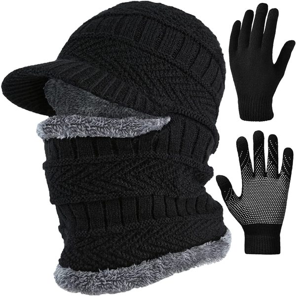 T WILKER 2Pcs Winter Knit Beanie Balaclava Hat Anti-Slip Touch Screen Mittens Set Thermal Ski Mask Cap Unisex for Womens Mens - Image 5