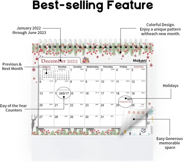 Small Desk Calendar 2022-2023 (8"x6"), Mini Monthly Desktop Calendar from January 2022 to June 2023, Academic Year Standing Desk Calendars with Planner Stickers - Image 8