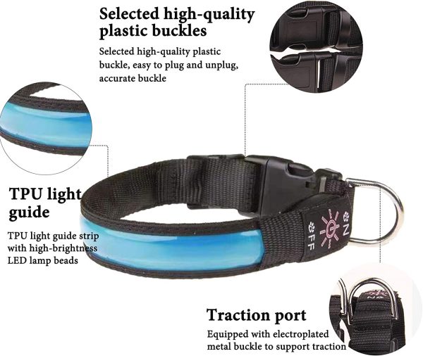 LED Dog Collar Light Up Dog Collar USB Rechargeable Waterproof,Night Dog Band with 3 Glowing Modes,Makes Your Dog Visible, Safe & Seen (Blue, S) - Image 4