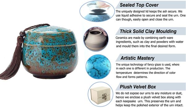 Small Ceramics Urn, Keepsake Urns for Human Ashes, Mini Cremation Urns - Fits a Small Amount of Cremated Remains - Display Burial at Home or Office Decor - Image 3