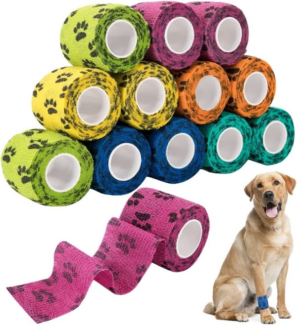 Nasjac Pet Self Adhesive Bandage, 5CM Pet Vet Wrap Tape Non-Woven Cohesive Gauze Rolls for Wrist Healing Ankle Sprain & Swelling (Dog's Paw, 12 Rolls) - Image 2