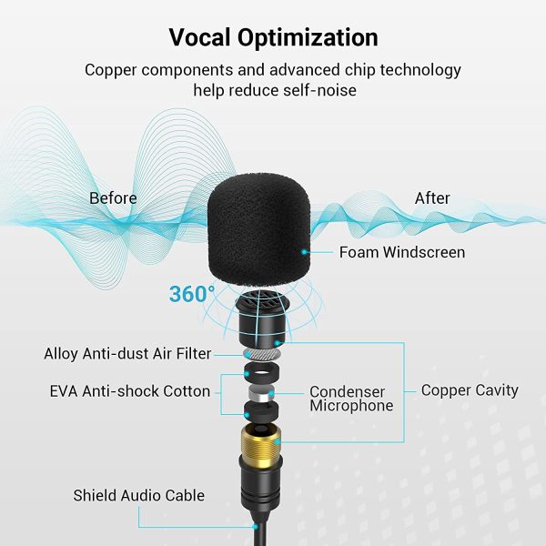 simorr L2 USB 3.0 / Type-C Lavalier Microphone W/ Headphone Input for Mobile Phone W/ USB Audio Protocol, Computer and Tablets for Youtube Video Shooting, Video Conference, Vlogging Lapel Clip-on Mic - 3385 - Image 8