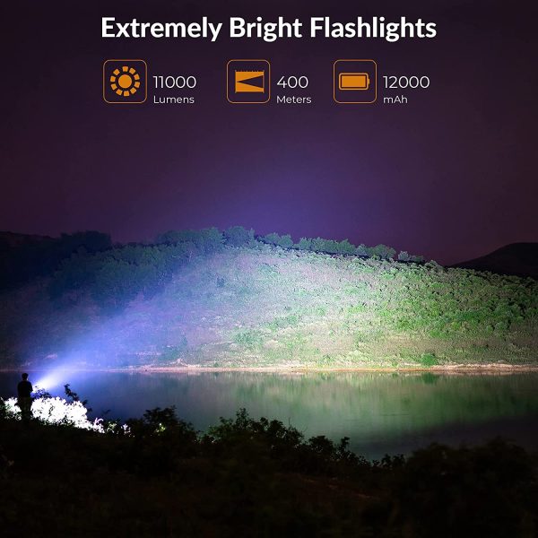 Q8 Pro Super Bright Flashlight 11000 Lumen, Rechargeable Flashlight, 4 x CREE XHP50.2 LEDs, Multiple function, USB-C Charging Port, 4X rechargeable Batteries for Camping, Hiking, Fishing - Image 4