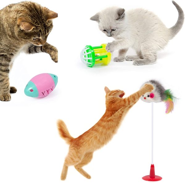 Cat Toys Kitten Toys 34pcs Assorted Cat Tunnel Catnip Fish Feather Teaser Wand Fish Fluffy Mouse Mice Balls and Bells Toys Storage Bag Set Kit Interactive cat Toys cat Feather Toy Mlorine