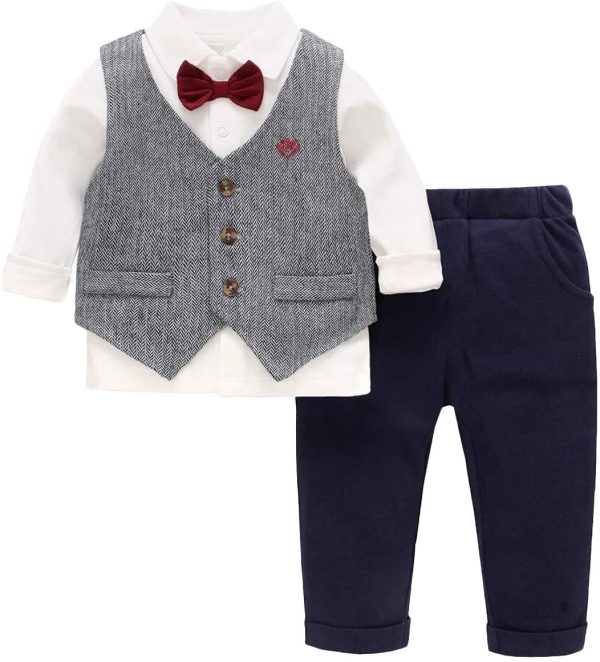 famuka Little Boy Suit Toddler Outfit Baby Gentleman Tuxedo Three-Piece Formal Shirt Set 1-5 Years - Image 3