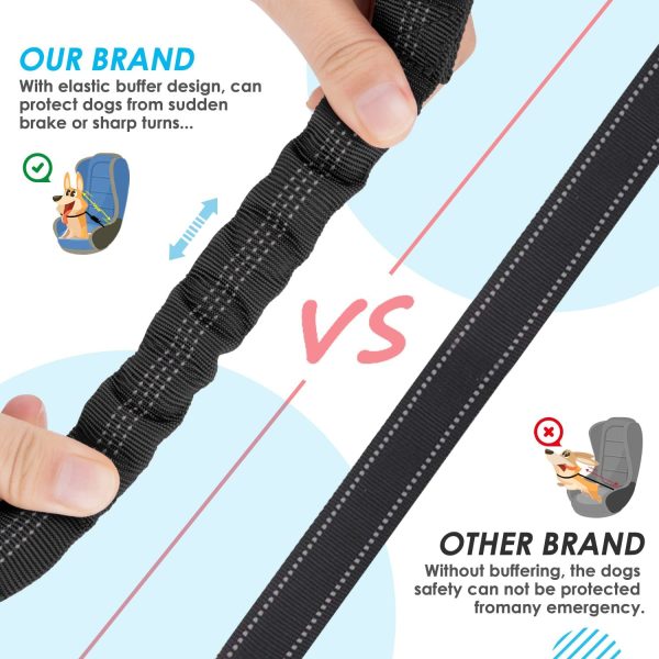 SlowTon Double Dog Seatbelt, Dual Pet Car Seat Belt Adjustable Double Dog Coupler Lead with Elastic Bungee and Reflective Stripe No Tangle Safety Belt Splitter in Vehicle for Two Pets Trip Travel (Black) - Image 3