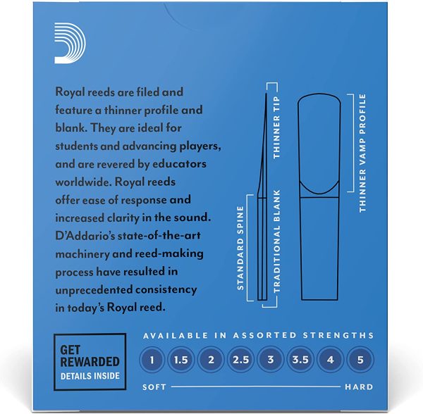 Royal by D'Addario Bb Clarinet Reeds, Strength 2.0, 10-pack - Image 2