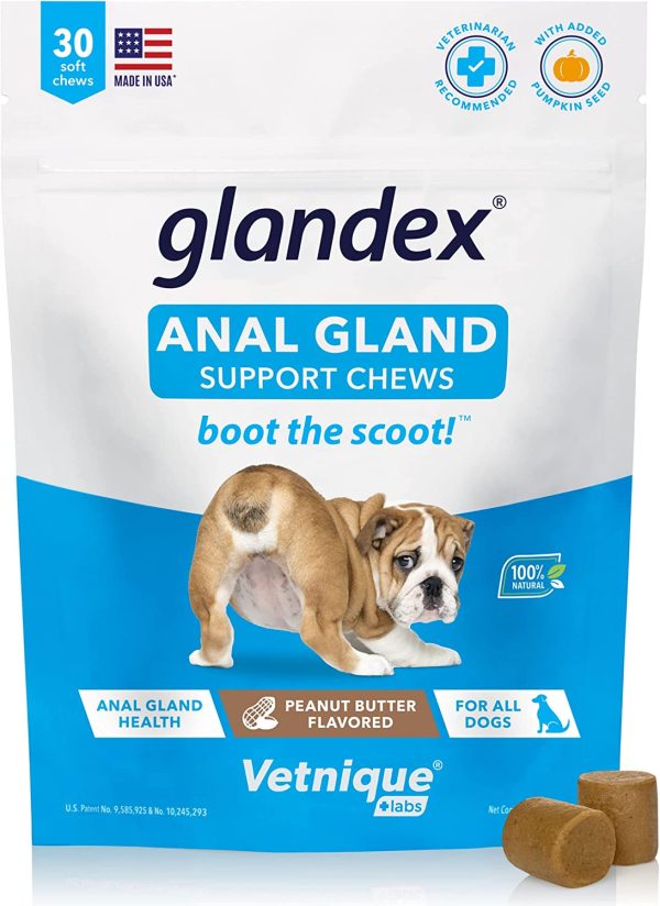 Glandex Gland Soft Chew Treats with Pumpkin for Dogs Chews with Digestive Enzymes, Probiotics Fiber Supplement for Dogs ?C - Boot The Scoot - by Vetnique Labs (Peanut Butter, 30ct) - Image 2