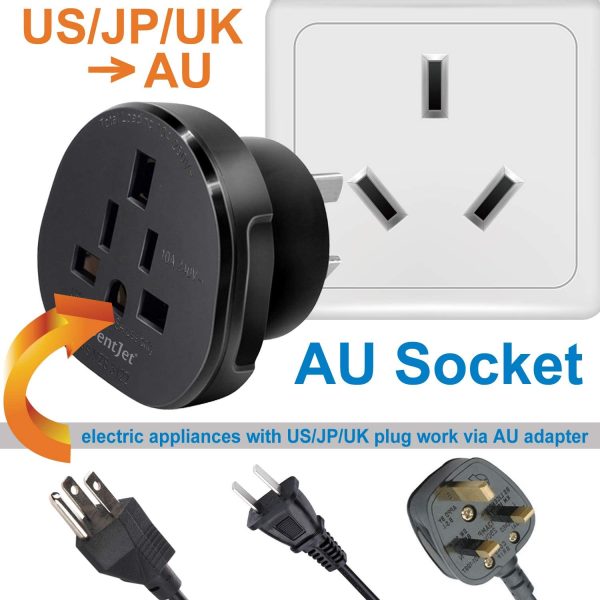 SAA Approved UK/US/JP/CA to AU/NZ Adaptor Plug with Insulated Pins, UK/US Plug Convert to 3-Pin Australian/New Zealand/China Socket (1 Piece Black) - Image 6