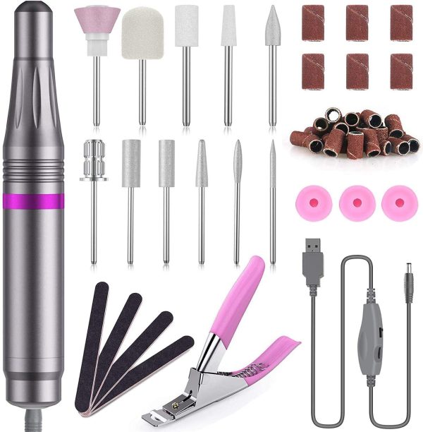 Electric Nail Files, Geecol 2021 Updated Version USB Electric Nail File 20000 RPM Adjustable Speed Portable 11 Changeable Filing Bits Electric Manicure Pedicure Kit Nail Drill for Acrylic Nails, Gel Nails - Image 2