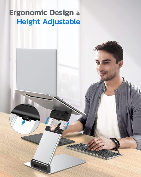 Nulaxy Laptop Stand, Ergonomic Sit to Stand Laptop Holder Convertor, Adjustable Height from 2.1" to 21", Supports up to 22lbs, Compatible with MacBook, All Laptops Tablets 10-17" (Silver) - Image 4