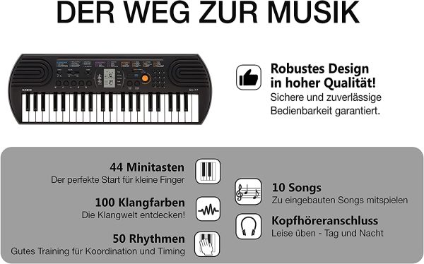 Casio 44 Note Mini Key Musical Keyboard, Black/Grey, (SA77) - Image 2