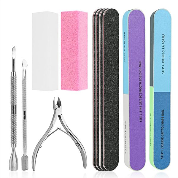 Nail File Set, WOVTE 11 Pcs Nail Files Block 7 Ways Buffer Block Buffer Block Sponge Polished, Come with Cuticle Nipper and Pusher for Dead Skin Nail Trimming Manicure Tools - Image 7