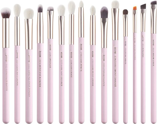 Jessup Professional Natural-Synthetic Eye Makeup Brushes Set 15pcs for Eyeshadow Blending Concealer Eyeliner Eyebrow, Blushing Bride T294