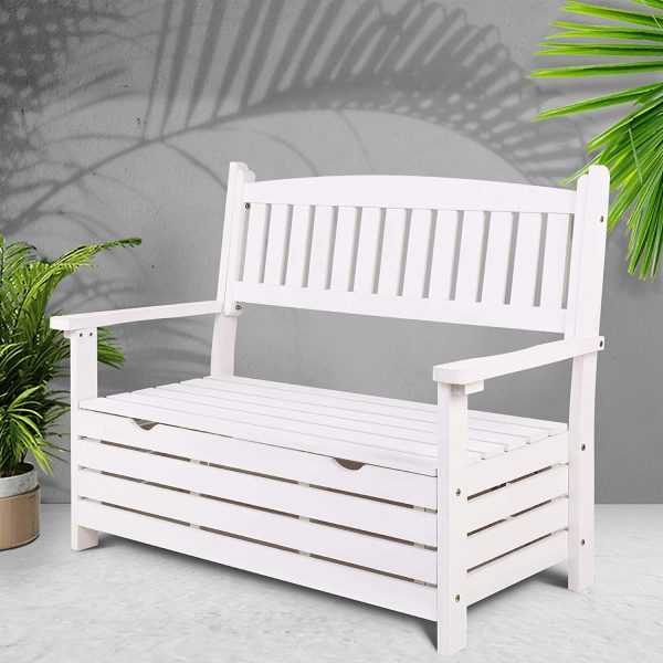 Gardeon Outdoor Wooden Storage Bench with Waterproof Frame, Large Entryway Deck Box with Seating, Wood Storage Loveseat with Portable Handles for Patio Backyard Garden Balcony