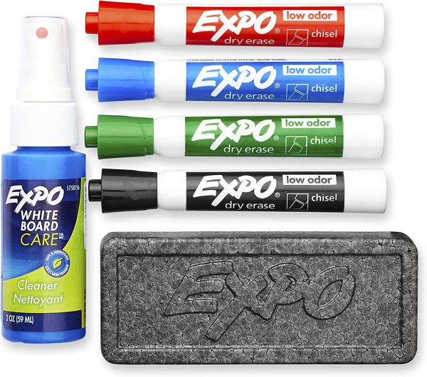 EXPO Dry Erase Marker Starter Set, Chisel Tip, Assorted, Whiteboard Eraser, Cleaning Spray, 6 Count - Image 6