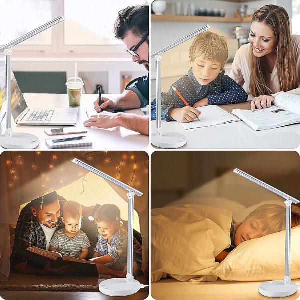 LED Desk Lamp Eye-Caring Table Lamp with USB Charging Port,  Dimmable Reading Light for Home Office, Touch Control Lamp - 5 Color Modes & 5 Brightness Levels, 45 Mins Auto Timer - Image 4