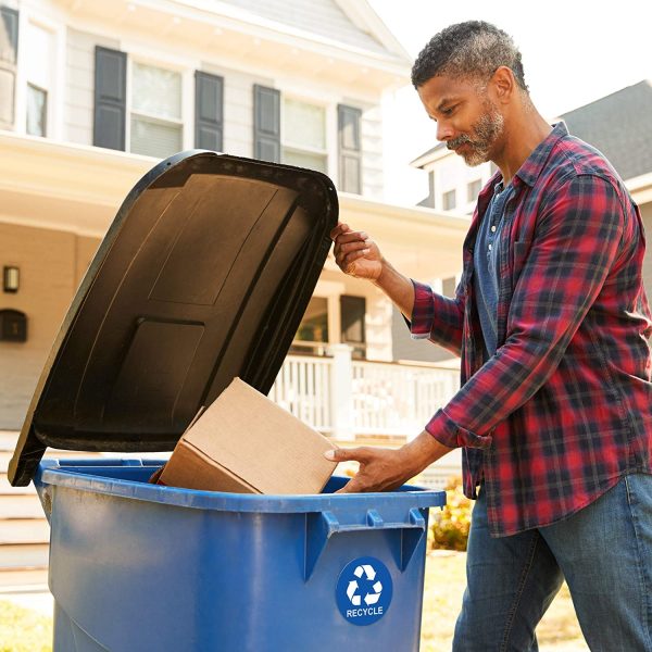 Recycle Sticker for Trash Can - Perfect Bin Labels - 5" by 5" - Ideal Signs for use on Home or Office Refuse Bins - Suitable for Indoor and Outdoor use - 2 Pack - Blue for Recycling, Black for Trash - Image 7