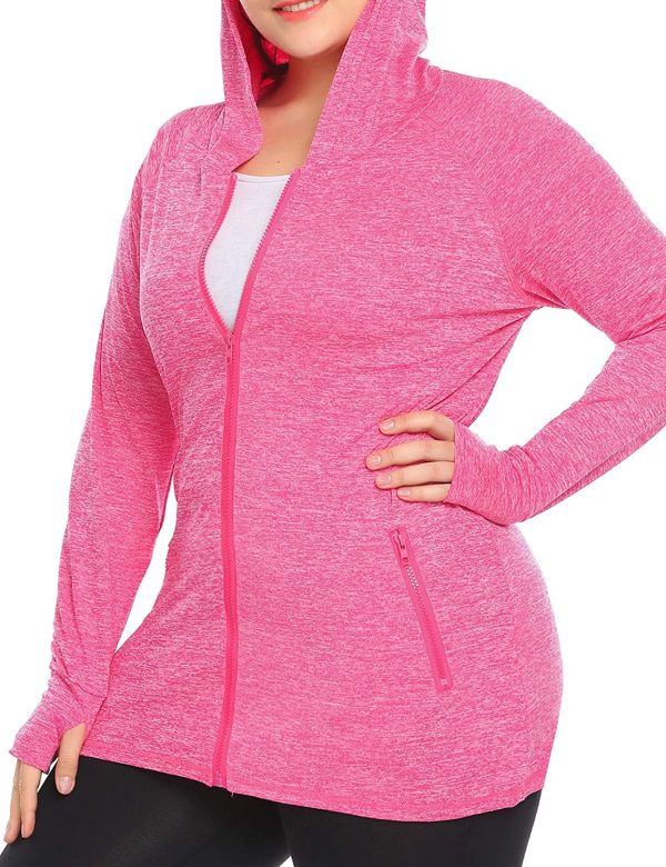 IN'VOLAND Womens Running Jackets Plus Size Lightweight Full Zip Up Track Workout Yoga Athletic Hooded Hoodie with Pockets - Image 2