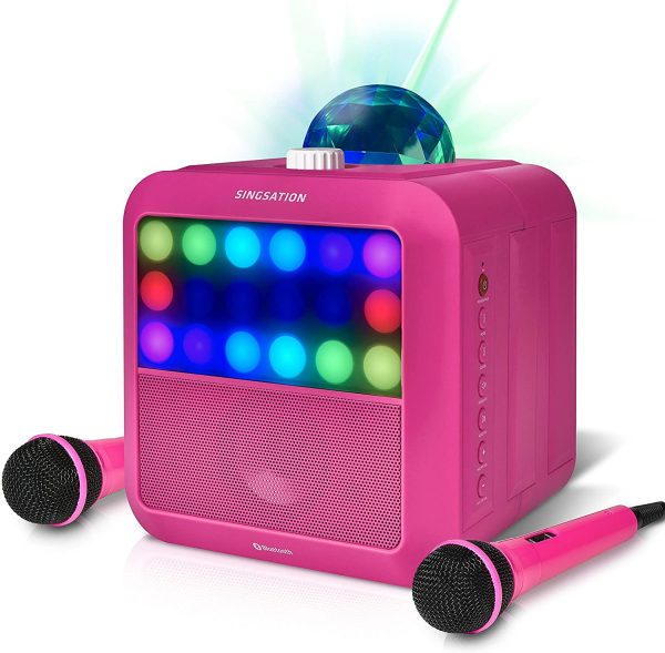 Portable Karaoke Machine - Singsation Star Burst (Pink) Karaoke System Comes w/ 2 Mics, Room Filling Light Show, Retro Light Panel & Works via Bluetooth. No CDs Required. YouTube Your Favorite Songs - Image 4