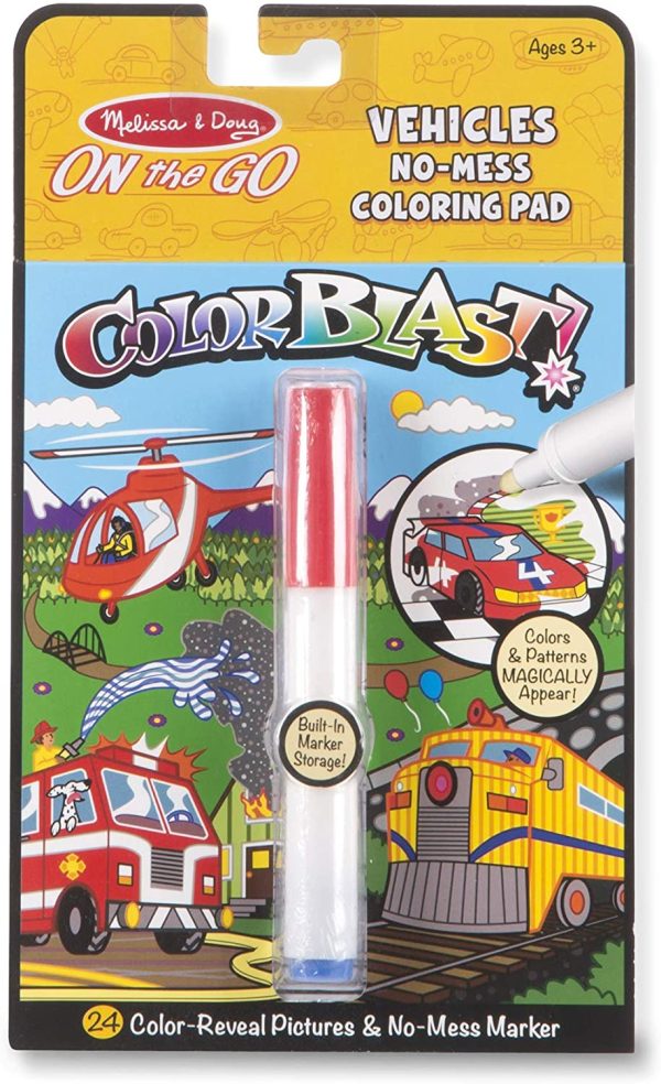 Melissa & Doug 5498 On The Go ColorBlast No-Mess Coloring Pad, Vehciles (24 Color-Reveal Pictures, Invisible Ink Marker) - Image 5