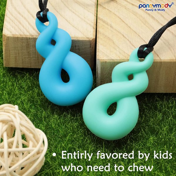 Panny & Mody Sensory Chew Necklace for Kids Boys Girls(3 Pack) ?C Maori Twist Pendant Chewy Teething Necklaces for Kids ADHD Autistic Autism Biting Needs(Blue/Green/Purple)