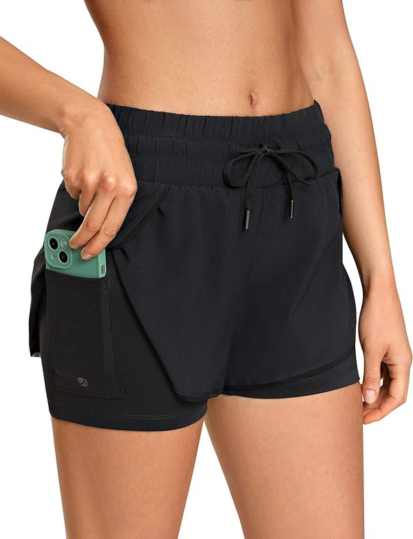 CRZ YOGA Running Shorts Women Sport Shorts with Liner 2 in 1 Athletic Shorts with Zip Pocket- 3 inches - Image 3