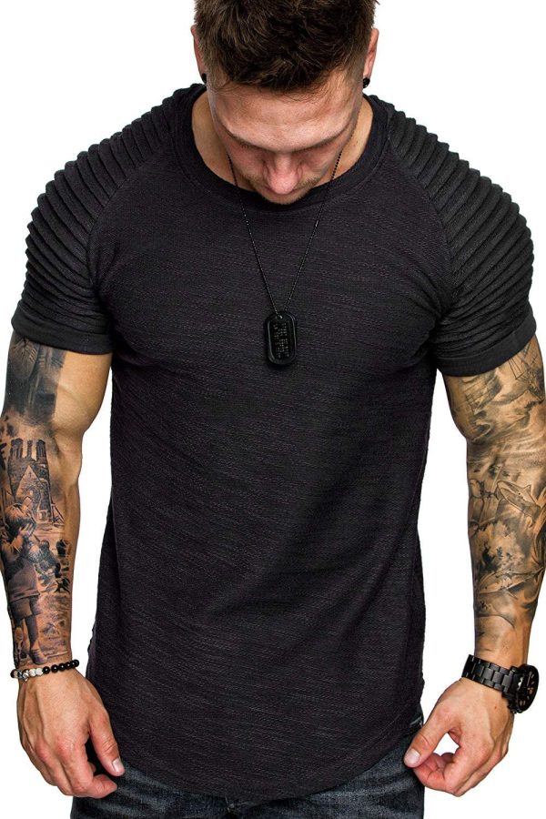 COOFANDY Mens 2 Packs Fitted T-Shirts Pleats Sleeve Muscle Workout Shirt Longline Gym Tee - Image 5