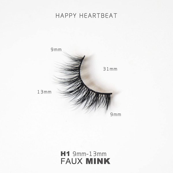 Happy Heartbeat 3D False Lashes Wispy Natural - Faux Mink Lashes Cat-Eye Handmade Luxurious Soft Fluffy Dramatic False Eyelashes 10 Pairs (H1) - Image 3