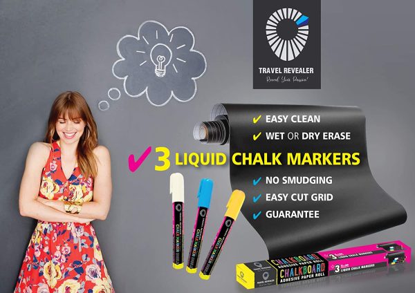 Chalkboard Contact Paper Roll + 3 Liquid Chalk Markers 17.7?? x 78.7?? Chalk Board Paint Alternative Wallpaper - Adhesive Blackboard Wall Decal Vinyl - Black Chalkboard Stickers - Image 6