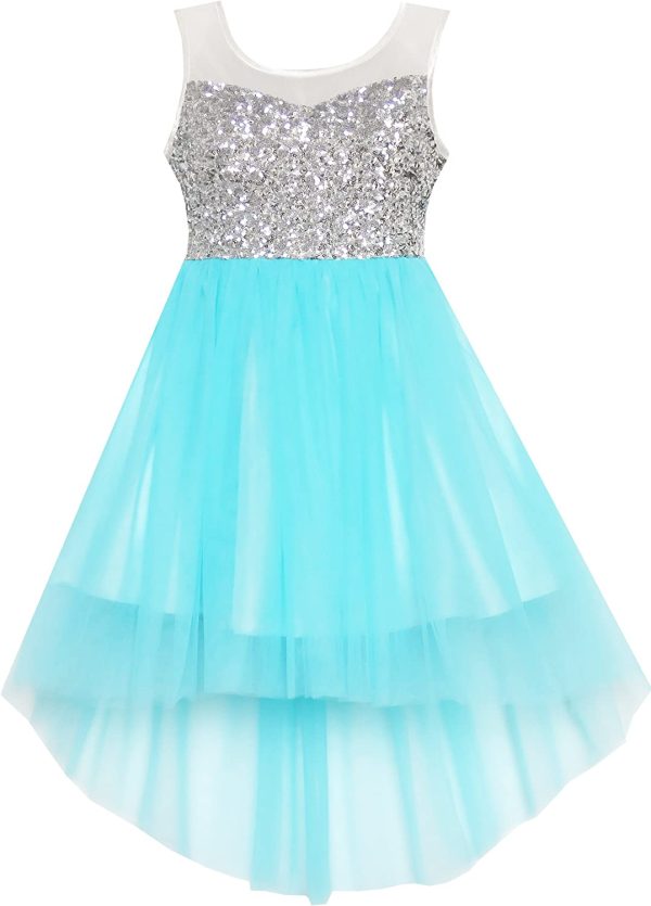 Sunny Fashion Girls Dress Sequin Mesh Party Wedding Princess Tulle Size 7-14 Years - Image 2