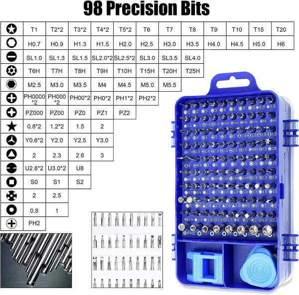 Screwdriver Set 115 in 1, Multi-function Magnetic Computer Repair Tool Kit Compatible with iPhone, iPad, Laptop, Watch, Macbook, Xbox, Cellphone, PC and Game Console (Blue) - Image 4