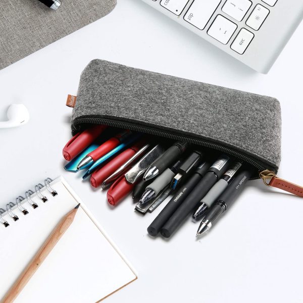 Pencil Bag Pen Case, Felt Students Stationery Pouch Zipper Bag for Pens, Pencils, Highlighters, Gel Pen, Markers, Eraser and Other School Supplies -2 Pack (Small, Black) - Image 2