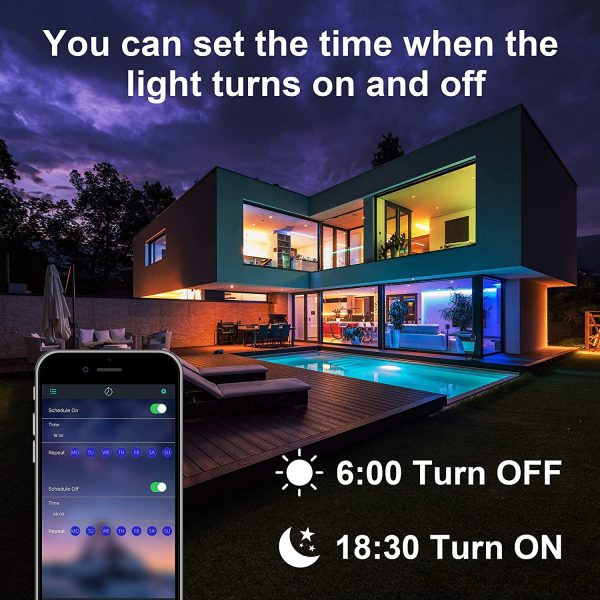 RGB LED Floodlight, 60W Outdoor Colour Changing Flood Lights,IP66 Waterproof Bluetooth App Control 16 Million Colours with Timing Function for Garden, Terrace,Outdoor Lighting, Halloween - Image 4