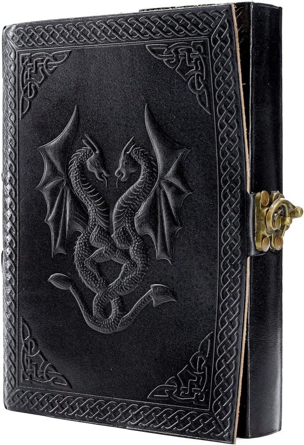 Handmade Leather Double Dragon Journal/Writing Notebook Diary/Bound Daily Notepad for Men & Women Unlined Paper Medium, Writing Pad Artist, Sketch 8 X 6 Black - Image 9