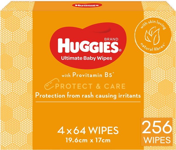 HUGGIES Ultimate Baby Wipes Protect & Care, 256 Wipes (4 x 64 packs)