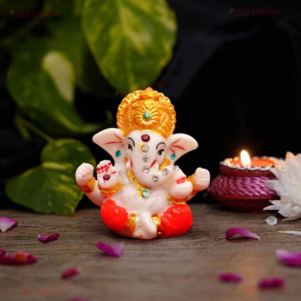 Tied Ribbons Mini Ganesha Statue Sculpture Idol for Car Dashboard Home Temple Decor (2 X 2.3 Inch , L X H) - Image 2