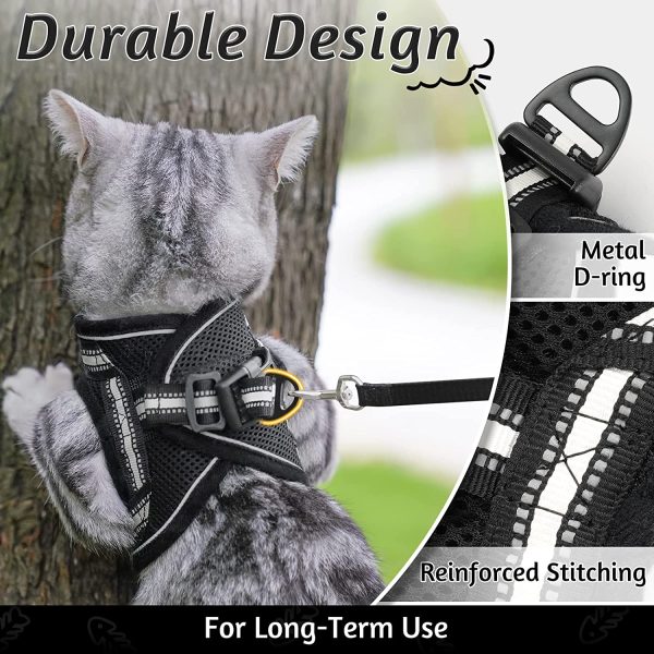 rabbitgoo Cat Harness and Leash for Walking Escape Proof, Reflective Adjustable Soft Mesh Kitten Harness for Extra Small and Small Cats, Step-in Comfortable Choke-Proof Outdoor Vest Harness with 150cm Leash and Metal Clip, Breathable Black