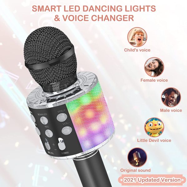 Verkstar Wireless Karaoke Microphone, Bluetooth Speaker Mic Best Birthday Gift Toy for Kids Adults with LED Lights and Recording Magic Sing Portable Handheld Karaoke Machine