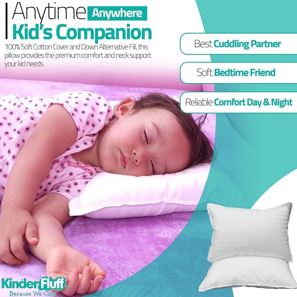 Kinder Fluff Toddler Pillow (2pk)- The only Pillow with 300T Soft Cotton & Down Alternative Fill. Hypoallergenic & Machine Washable. Ideal Baby Pillow for Toddler Bed or Travel Pillow - Image 8