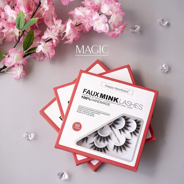 Happy Heartbeat False Lashes 5D Faux Mink Lashes - Handmade Luxurious Thick Volume Fluffy Natural Dramatic Fake Eyelashes 7 Pairs (MAGIC) - Image 2